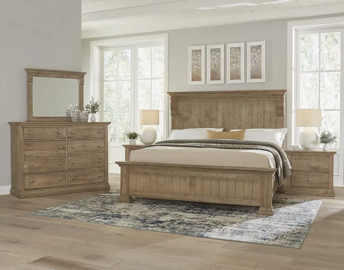 Vaughan Bassett Carlisle 2pc Corbel Bedroom Set in Warm Natural