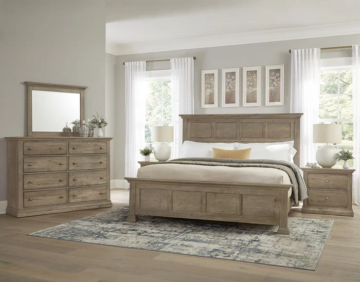 Vaughan Bassett Carlisle 2pc Window Pane Bedroom Set in Natural Grey