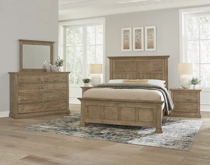 Vaughan Bassett Carlisle 2pc Window Pane Bedroom Set in Warm Natural
