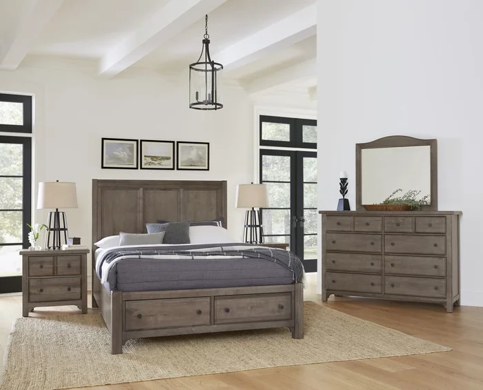 Vaughan Bassett Cool Farmhouse 2pc Panel Bedroom Set with Storage in Grey