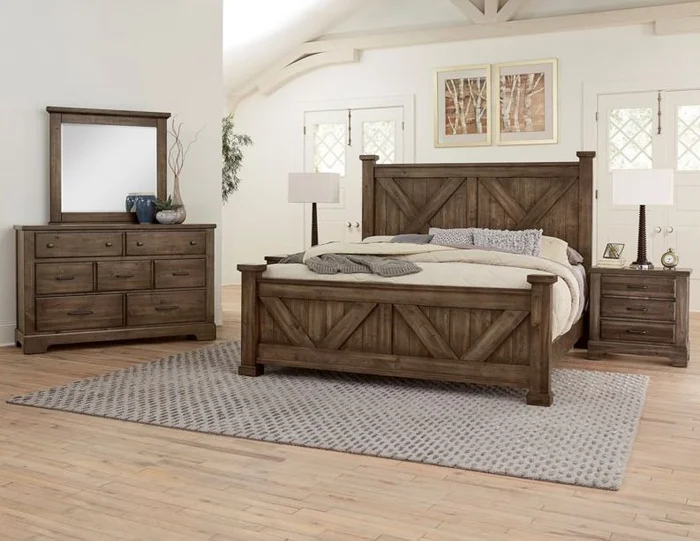 Vaughan-Bassett Cool Rustic 2pc Barndoor X Headboard and Footboard Bedroom Set in Mink