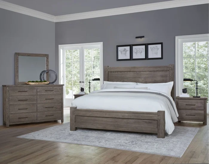 Vaughan Bassett Dovetail 2pc Poster Bedroom with 6×6 Footboard Set in Mystic Grey