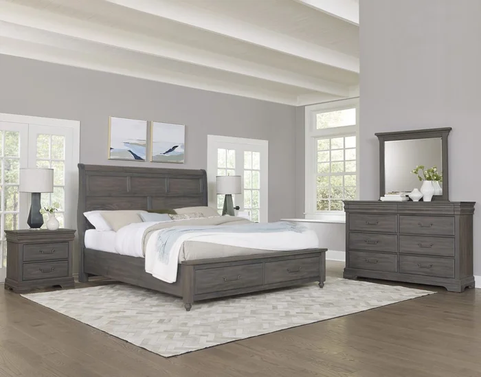 Vaughan Bassett Vista 2pc Sleigh Storage Bedroom Set in Grey Oak