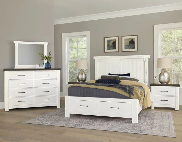 Vaughan Bassett Yellowstone 2pc American Dovetail Storage Bedroom Set in White & Buckskin