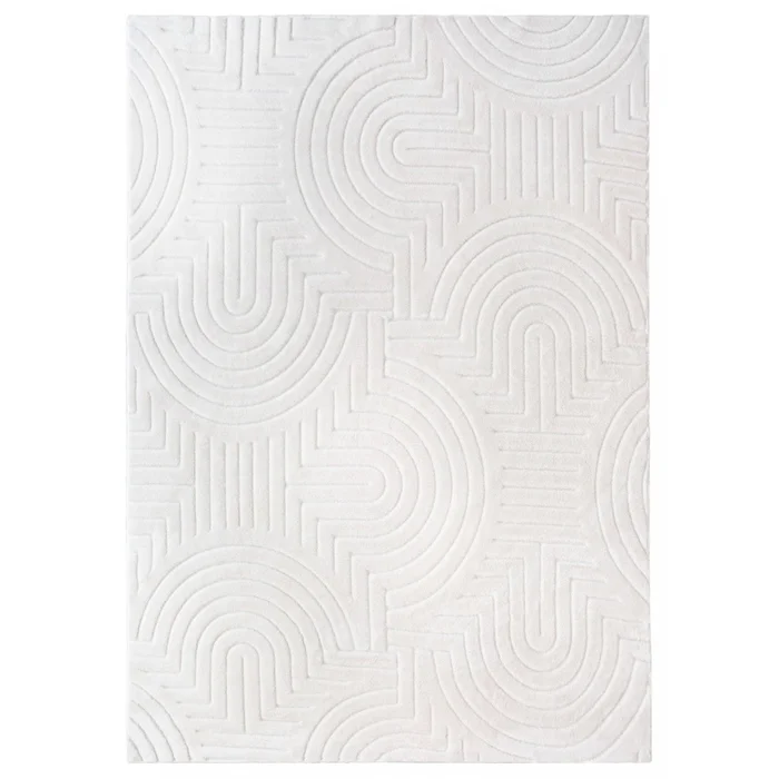 Velvet Cream Circles Washable Shag Area Rug 8’x10′ Indoor Area Rug | Tapis Lavable A Poils Longs En Velours Creme A Motifs Circulaires 8’x10′