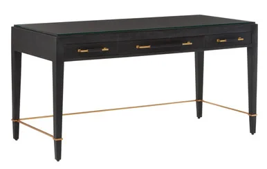 Verona Collection Desk in Black Lacquered Linen/Champagne (142|3000-0207)