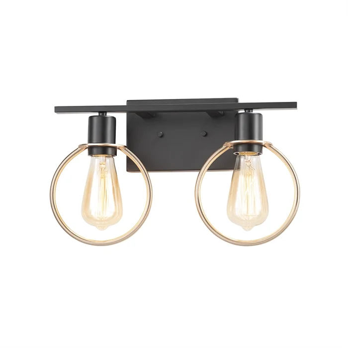 Volta 2-Light Bath Bar – Matte Black w/ Brass Ring – NSH-8902-MBBR