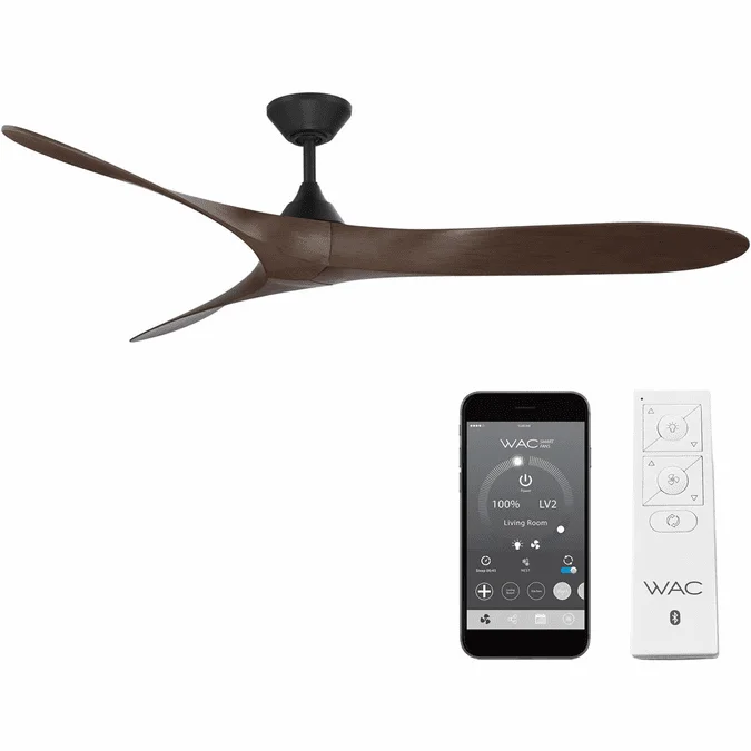 WAC Lighting F-089-MB/DW Malibu Modern Matte Black Dark Walnut LED Interior / Exterior 70″ Ceiling Fan