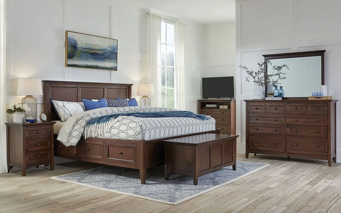 Westlake 4-Piece Storage Bedroom Set in Cherry Brown