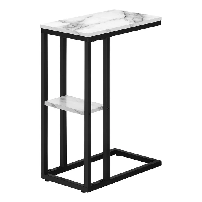 White Marble-look black Metal Side Table|Table dappoint mtal noir et imitation de marbre blanc|D90FN7BO