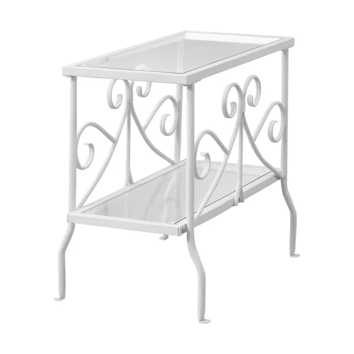 White Metal with Tempered Glass Accent Table|Table dappoint en mtal blanc avec verre tremp|D90FWCBX
