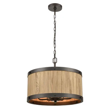 Wooden Barrel Six Light Chandelier in Oil Rubbed Bronze (45|33364/6)