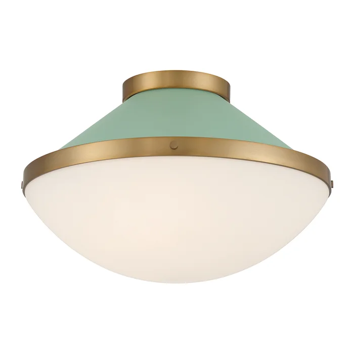 xander 2 light vibrant gold + green flush mount