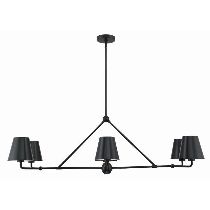 Xavier 6 Light Matte Black Linear Chandelier Steel Shade 46″W x 14.75″H x 18″D
