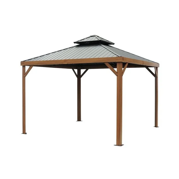 Yosemite 10 X 10′ Double Roof Galvanized Steel Roof, Aluminum Posts Wood Finish