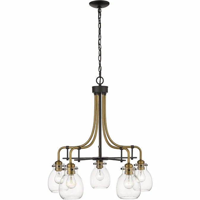 Z-Lite 466-5MB-OBR Kraken Contemporary Matte Black & Olde Brass Hanging Chandelier