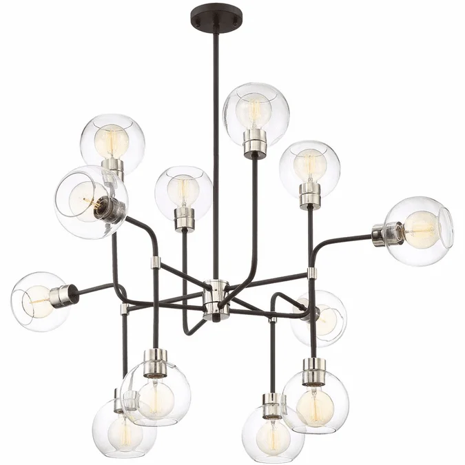 Zeev Lighting CD10223/12/PN+MBK Pierre Contemporary Polished Nickel / Matte Black Chandelier Light