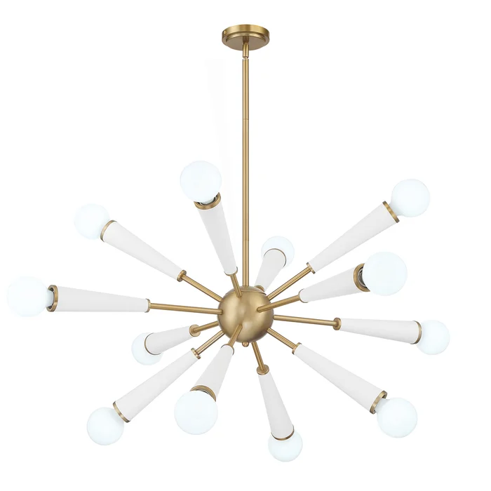 zodiac 12 light aged brass + matte white chandelier