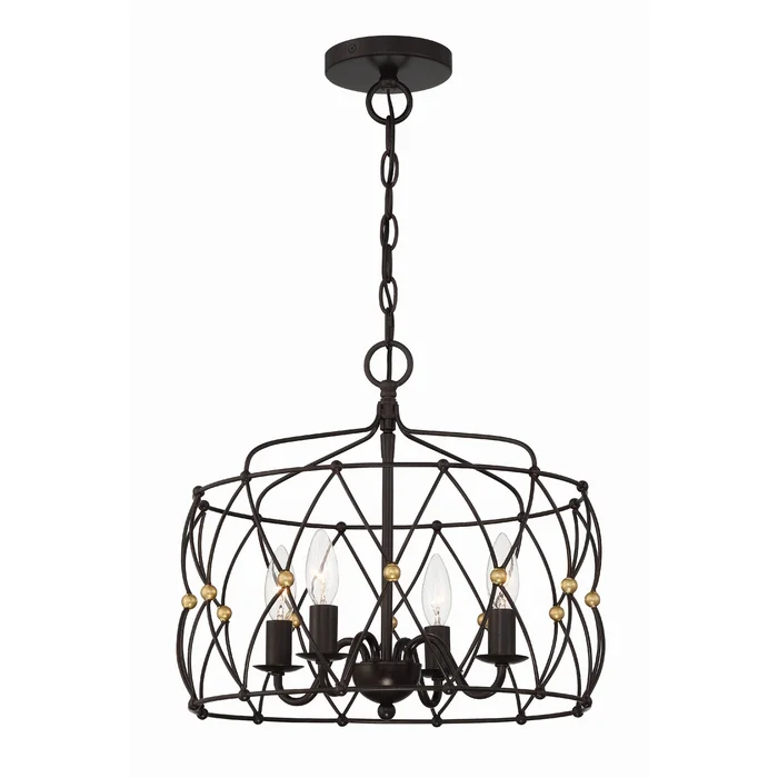 Zucca 4 Light English Bronze + Antique Gold Lantern Chandelier 16.5″W x 14.5″H x 16.5″D